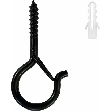 Lot de 12 Crochets Mural Plafond à Visser avec Sécurité Charge Lourde Q-Hanger Pour paniers de plantes, guirlandes lumineuses, lanternes, carillons à oiseaux – Noir, (1/5)