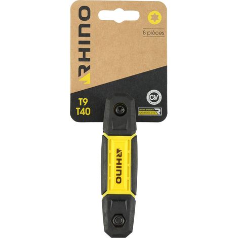 Rhino - Set di 8 chiavi maschio a stella, set di 8 chiavi torx su montatura senza blocco - Diametro da T9 a T40 - Realizzato in acciaio (cromo vanadium) - Alta qualità - Garanzia a vita (1/3)