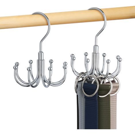 Porte Ceinture pour Placard, Rotatif en Métal, Gain De Place, Rangement Ceinture, Porte Cravate, Capacité Maximale De 48 Ceintures, Argent, Lot De 2 (1/4)