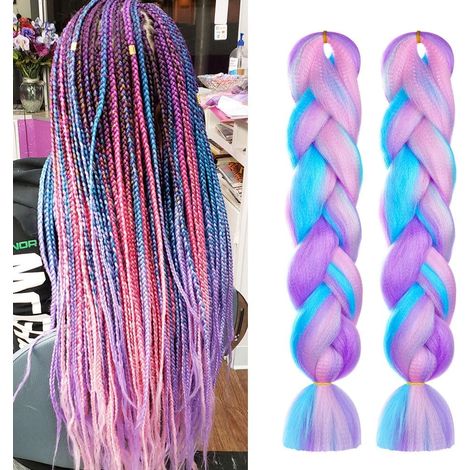 Rajout Cheveux Tresse, 2PCS Jumbo Braids Meches, 65cm Extension de Cheveux de Fibre Synthétique pour Crochet Twist Tressage (4 couleurs)
