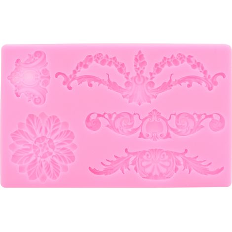 Silikonform mit geprägtem Blumenmuster, europäisches Blumendekor, für Kuchen, Fondant, Kekse und Pralinen – Rosa Dekorations- und Backwerkzeug (1/5)