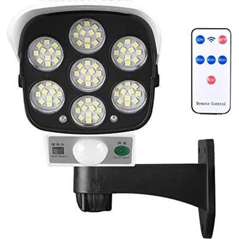 Lampe solaire d'extérieur avec détecteur de mouvement – Caméra de sécurité factice IP66 étanche – 77 LED – Angle de mouvement 120° (1/5)