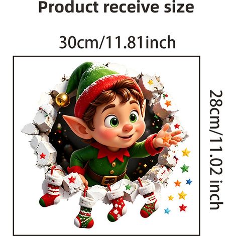 Stickers 3D elfes de Noël style dessin animé pour la maison, la chambre, la salle de bain, décorations de Noël, peinture autocollante en PVC - JT6040 (3028cm)