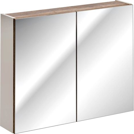 Spiegelschrank 80cm PUEBLA-56-TAUPE in taupe mit Vintage Oak Nb., B/H/T ca. 80/65/16 cm (1/5)