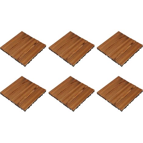 10 pièces dalles de sol bois pin camphrier anti-corrosion clipsables pour terrasse balcon extérieur (1/5)