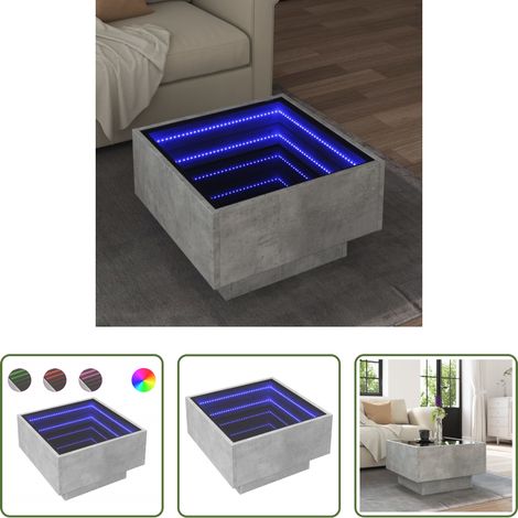 Table basse LED - Table basse avec LED gris béton 50x50x30 cm bois d'ingénierie (1/5)