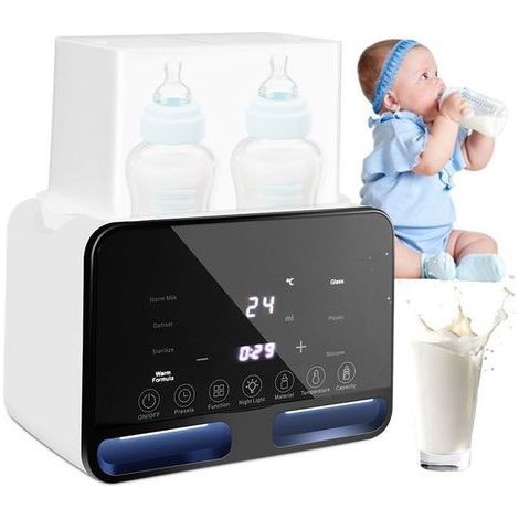 Scaldabiberon 9 in 1 (bianco), senza BPA - Doppia tazza - Riscaldamento rapido - Doppia sterilizzazione a vapore - Scongelamento (1/5)