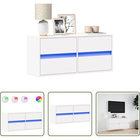 Armoire TV murale - Meuble TV mural avec lumières LED blanc 100x31x45 cm (1/5)
