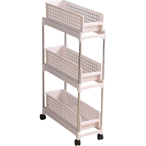 Chariot de Rangement 3 Niveaux - Réglable et Élégant en Plastique Métal pour Cuisine Salle de Bain (1/5)