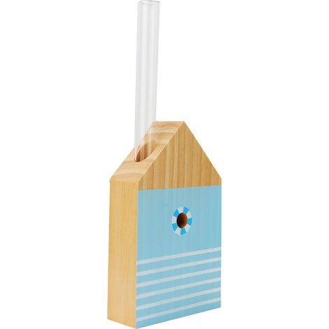 Petit objet de décoration de bureau en bois, en forme de tube à essai, avec inséreur de fleurs en verre (TT-04 Bouée de natation)