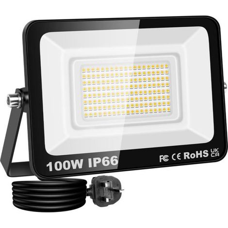 1 Projecteur LED, 100W, 10000LM, Alliage Aluminium, IP65 Étanche, Blanc Chaud, Jardin Garage (1/5)