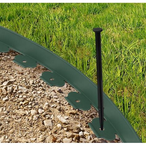 Bordure de jardin flexible verte, 10 m de longueur, 5 cm de hauteur, avec 30 piquets (1/4)