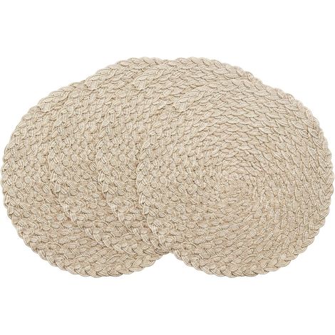Sets de 4 nappes rondes tissées de 15 pouces, nappes de table rondes boho en coton-polyester lavables et résistantes à la chaleur pour la salle à manger de cuisine — Dunes Kaki (1/4)