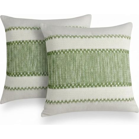 JSSEVN - Bohemian Green Cushion Covers 45 x 45 cm, Set of 2 Decorative Cushion Covers with Rustic Woven Texture for a Living Room (1/5)