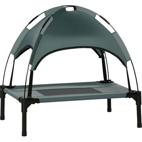 BUNTHAUS PawHut Lit chien sureleve avec parasol, lit de camp chien chat sur pieds tissu Oxford respirant, anti-UV cadre en métal sac de transport inclus couchage extérieur pour chat 161 x 46 x 61 cm g
