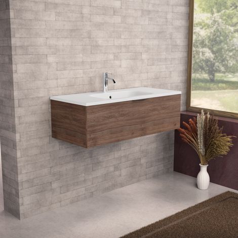 Inda - Meuble de salle de bain L.100 avec vasque mate / Chêne (1/5)