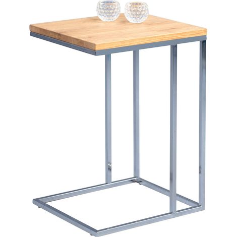 Table d'appoint Finn - Armature en métal chromé - Plateau en chêne Sauvage Massif huilé - 22 mm - Encollé (1/4)
