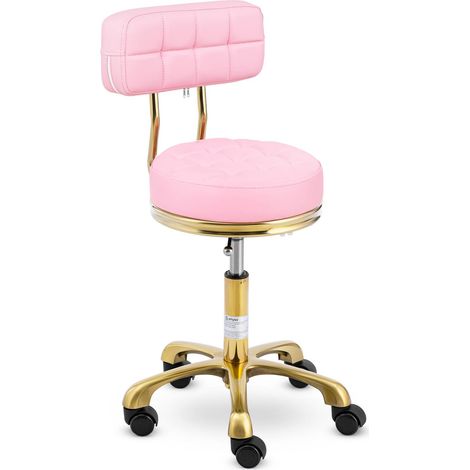 Silla taburete cosm茅tica con respaldo y ruedas, soporta hasta 150 kg, color oro rosa. (1/5)