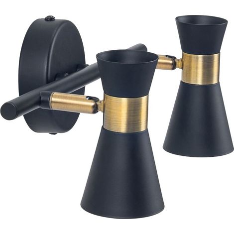Lampada da parete Eufo doppia nera con finitura oro per lampadina GU10
