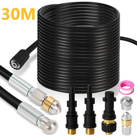 Jiubiaz Kit desatascador 30m 160Bar con boquilla rotativa y fija, incluye adaptadores (1/5)