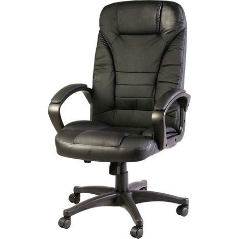 Sedia con ruote Luciana, Poltrona presidenziale con braccioli, Sedia ergonomica da ufficio, 70x65h103/114 cm, Nero