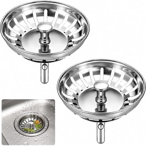 2 x 82 mm Kitchen Sink Strainer Plug, Stainless Steel Sink Strainer, Universal Pop-Up Strainer Basket for Filtration and Drain Kitchen Sink (1/5)