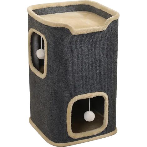 Casa para gatos cúbica, diseño multinivel, juguetes interactivos, GRIS (1/2)