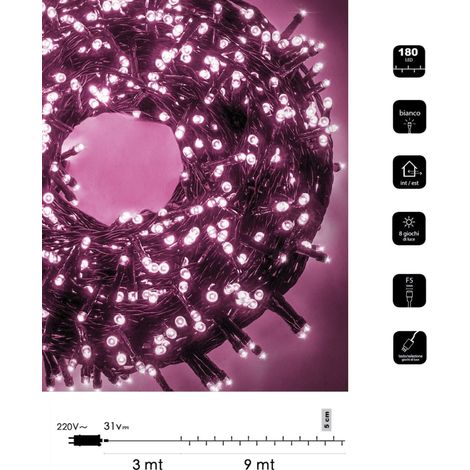 Catena di luci Natale 180 led serie luminosa natalizie cavo verde per esterno interno albero feste decorativa Rosa