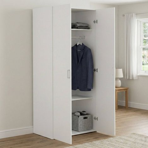 Armadio Multiuso 2 Ante Alibabba, 2 Ripiani, Appendiabiti, 49.52x175.4h cm Bianco