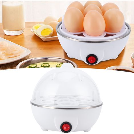 Multifunktionaler elektrischer Eierkocher, kleiner Dampfgarer für Eier, Weiß (PP) + Edelstahl, 350 W, EU-Stecker, 220 V, 380 ml, mit Eierhalter (1/5)