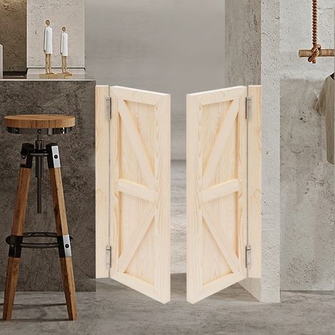 【Maison connectée】Double porte battante Portes battantes de café, porte intérieure en bois massif avec fermeture automatique, clôture de séparation de cuisine, porte demi-taille ( W70 x 90H cm） (1/5)