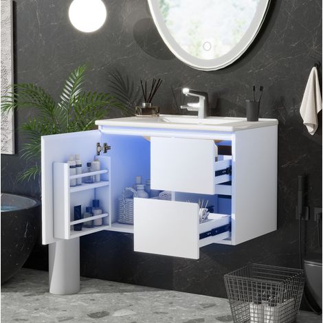 Mueble de baño mural 76 x 46 x 50 cm con lavabo integrado, blanco HAVRYA (1/5)