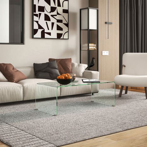 Table basse en verre tempéré moderne pour salon avec design monobloc, 100x50x35 cm, transparent (1/5)