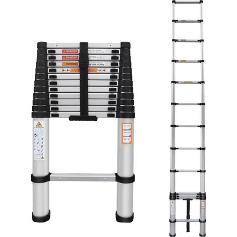 12-step aluminum ladder, unfolded height 5m, max capacity 150kg, compact foldable (95cm)
