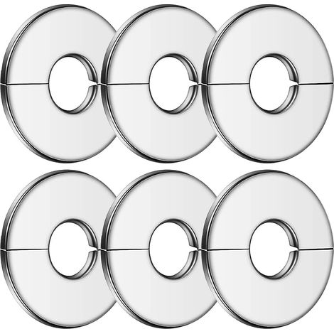 Lntyq 6 Pièces Cache Tuyau Radiateur Acier Inoxydable, 34mm Rosace de Robinet Argent, Cache Tuyau Plomberie, Soupape Cache Tuyau, pour Douches, Tuyaux, Robinets, Radiateurs, Conduites d'eau