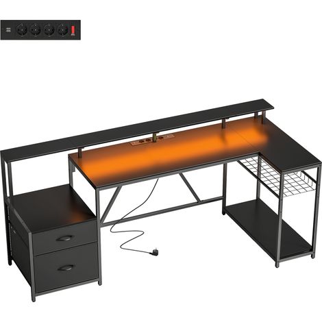 Scrivania da Gaming Angolare 192,5x80x86,5 cm con Hub di Ricarica Luci LED e Supporto Monitor in Legno e Acciaio Nero (1/5)