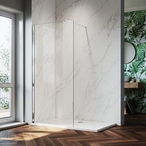 ELEGANT 8mm Nano Easy Clean Shower Enclosure Glass 760mm Wet Room Shower Screen Door + 1100x700mm Tray + Waste Trap (1/5)