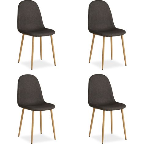 Set di 4 comode e moderne sedie da pranzo da cucina in tessuto antracite con gambe in metallo e effetto legno CDS06203
