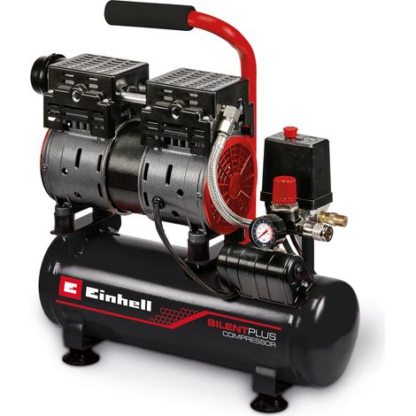 Einhell Compresseur Silencieux TE-AC 6 Silent (550 W, Max. 8 bar, Cuve 6L, 110 L/m, 57dB, moteur sans huile ni entretien)