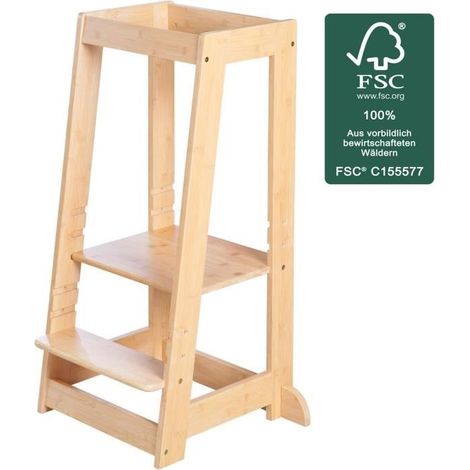 Montessori-Lernleiter - ROBA - Zertifiziertes FSC-Bambus - In 3 Höhen verstellbar - Bis zu 80 Kg - Natur (1/5)