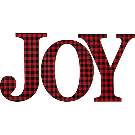 Logo « Joyeux Noël » à carreaux rouges et noirs, décoration en bois à carreaux rouges et noirs (1/3)
