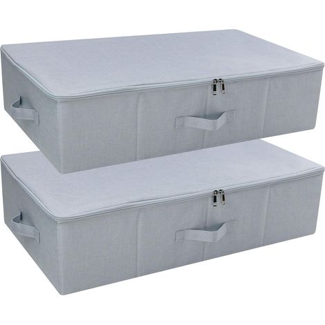 Juego de 2 cajas de almacenamiento plegables con cremallera - Fabricadas en tela resistente - Para mantas, ropa, zapatos, juguetes - Gris claro (1/5)