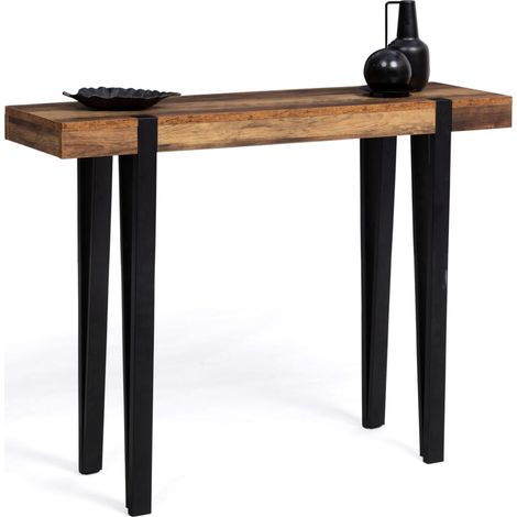 Idmarket – Console bois foncé pieds épingle 100x30x75 cm – Structure MDF 15 mm – Look factory et chaleureux – À monter soi-même (1/5)