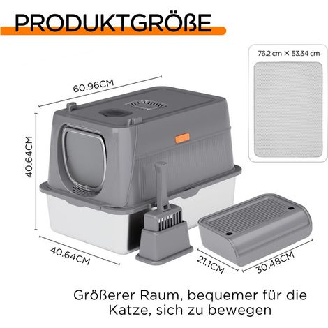 Maison de Toilette pour Chat avec Bac en Acier Inoxydable Grande Boîte à Litière Fermée Anti-Odeur Anti-Projections avec Tapis et Pelle (1/5)