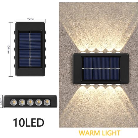 Lampes solaires d'extérieur (10 LED blanc chaud) - 4 LED, 6 LED, 8 LED, lumière chaude, étanches, applique murale, éclairage vers le haut et vers le bas, décoration de jardin. (1/5)