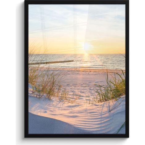AFFICHE ENCADRÉE Plage - Soleil - Dune - Herbe - Sable - Horizon Tableau Décoration Murale 60x80 (1/5)