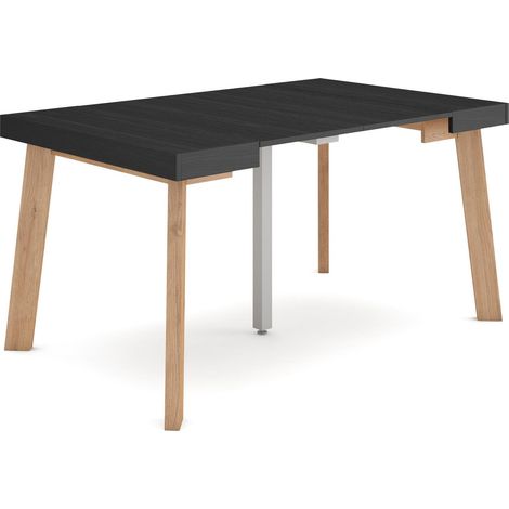 Skraut Home - Mesa Consola extensible, Mesa comedor plegable, 140, Para 6 comensales, Patas de madera, Estilo Moderno, Negro (1/5)