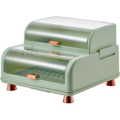 Rack de Séchage pour Vaisselle en Plastique avec Couvercle Vert Clair - Organisateur de Bols et Couverts