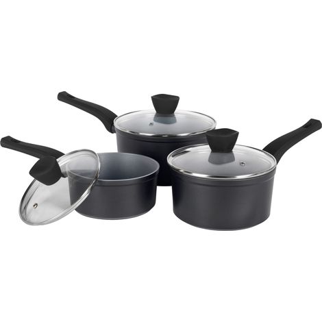 Lot de 3 Casseroles avec Couvercles en Verre Trempé, 16/18/20 cm, Ensemble de Casserole Antiadhésif, Compatible Plaques à Induction, Passe au Lave-Vaisselle (1/5)