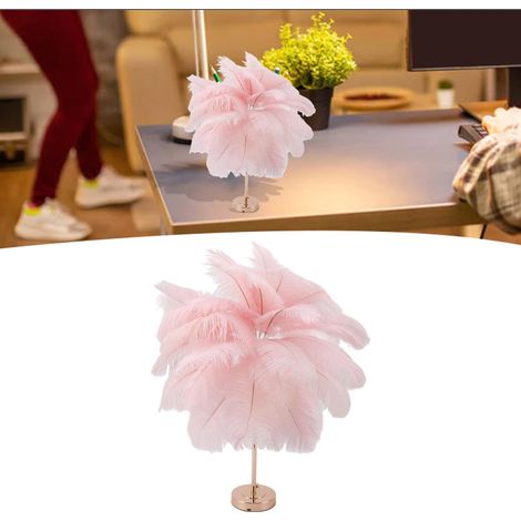 Lampe de table en plumes d'autruche (lot de 30), rose, moderne et créative, rechargeable, romantique, style nordique. Idéale pour la décoration intérieure. Lampe de chevet. (1/5)